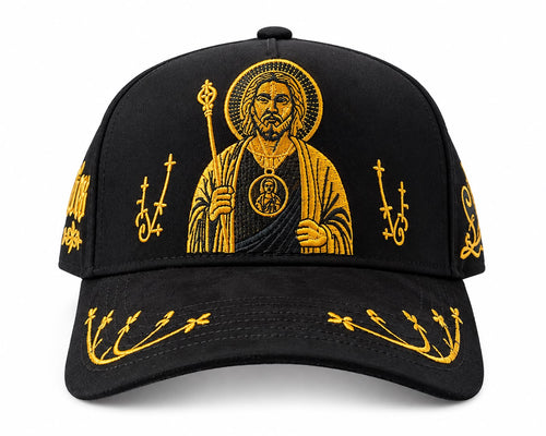 Gorra San Judas Tadeo bordada en negro y dorado